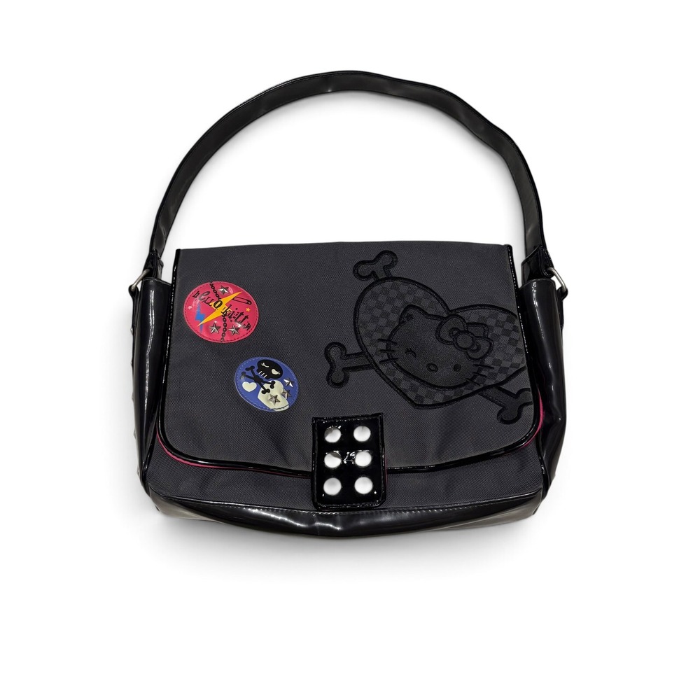 VTG 2007 Hello Kitty Sanrio Mall Goth Skull Heart Studded Shoulder Bag Black